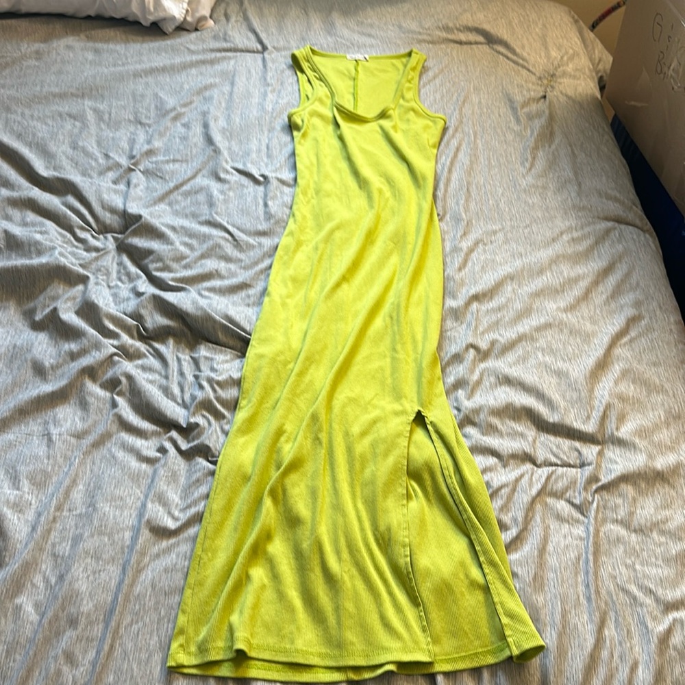 Lime Green Ribbed Dress